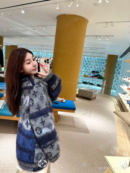 LV 25 Monogram Color Block Mohair V-Neck Cardigan