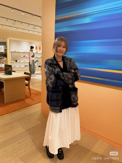 LV 25 Monogram Color Block Mohair V-Neck Cardigan