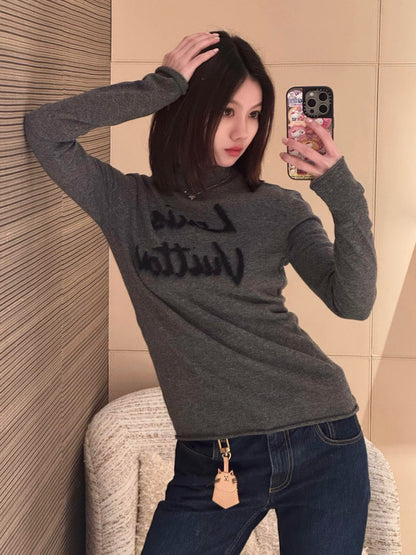 LV 25 Color-blocked Letter Embroidered Mock Neck Sweater