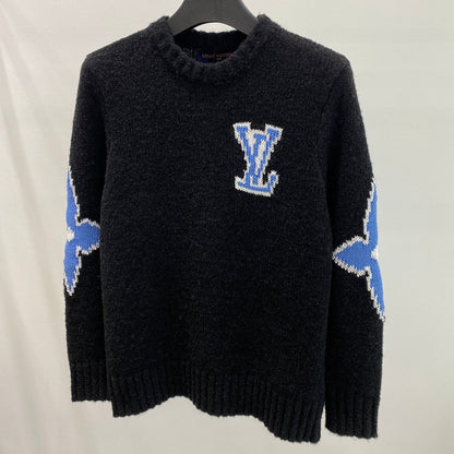 LV Solid Letter Jacquard Crew Neck Knit Black Long Sleeve