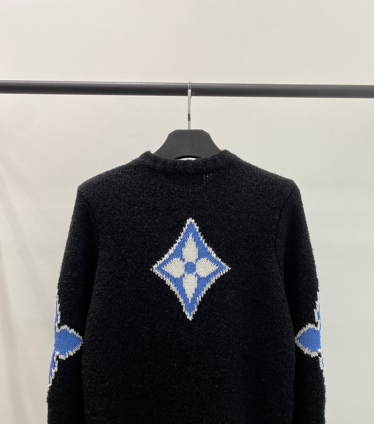 LV Solid Letter Jacquard Crew Neck Knit Black Long Sleeve