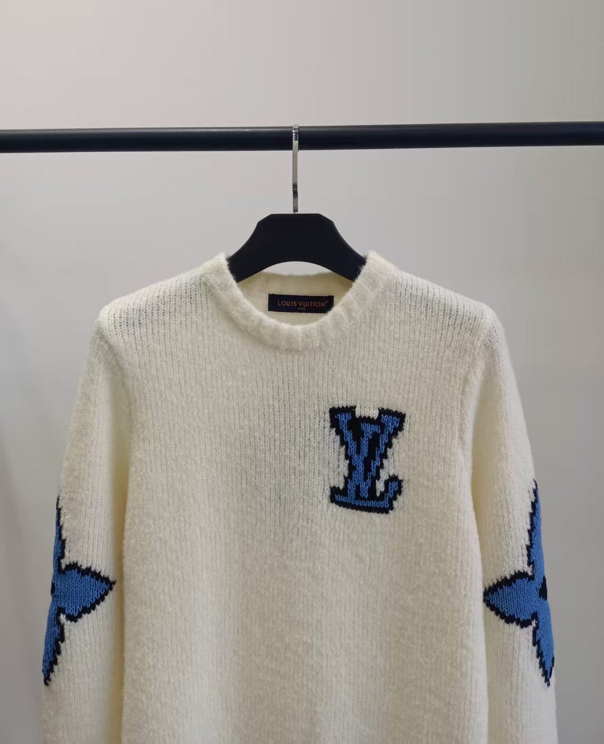 LV Solid Letter Jacquard Crew Neck Knit White Long Sleeve