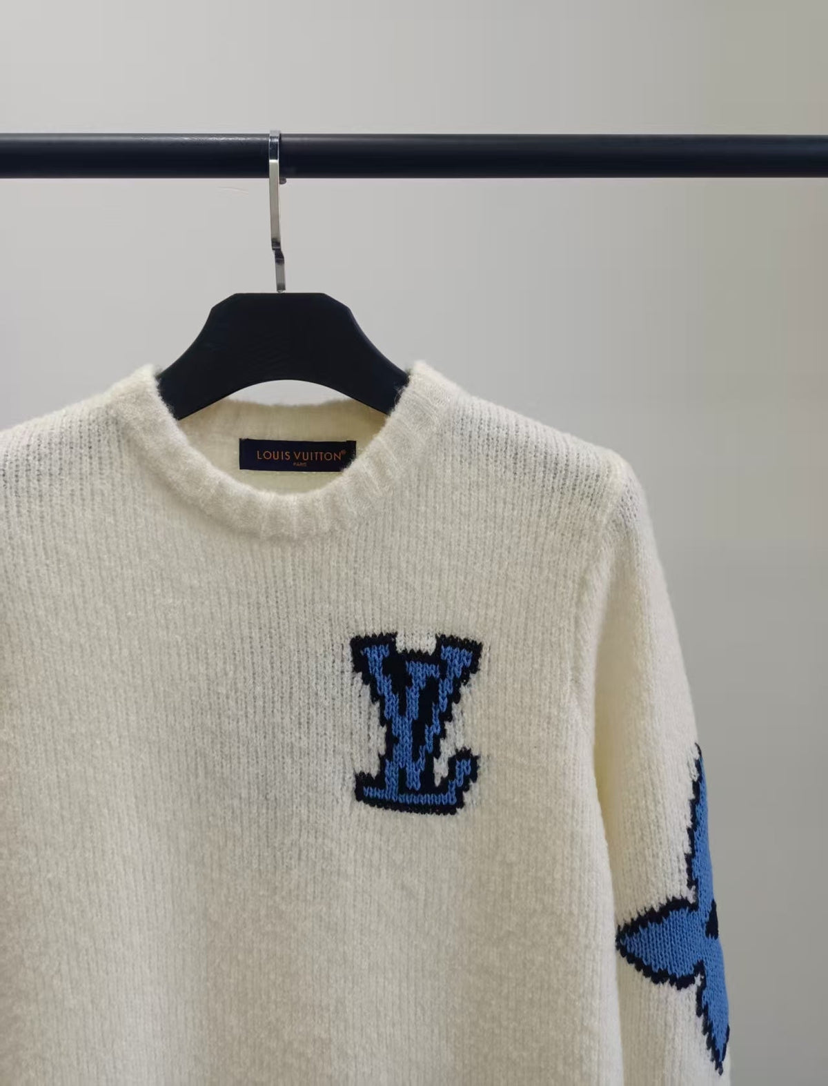 LV Solid Letter Jacquard Crew Neck Knit White Long Sleeve