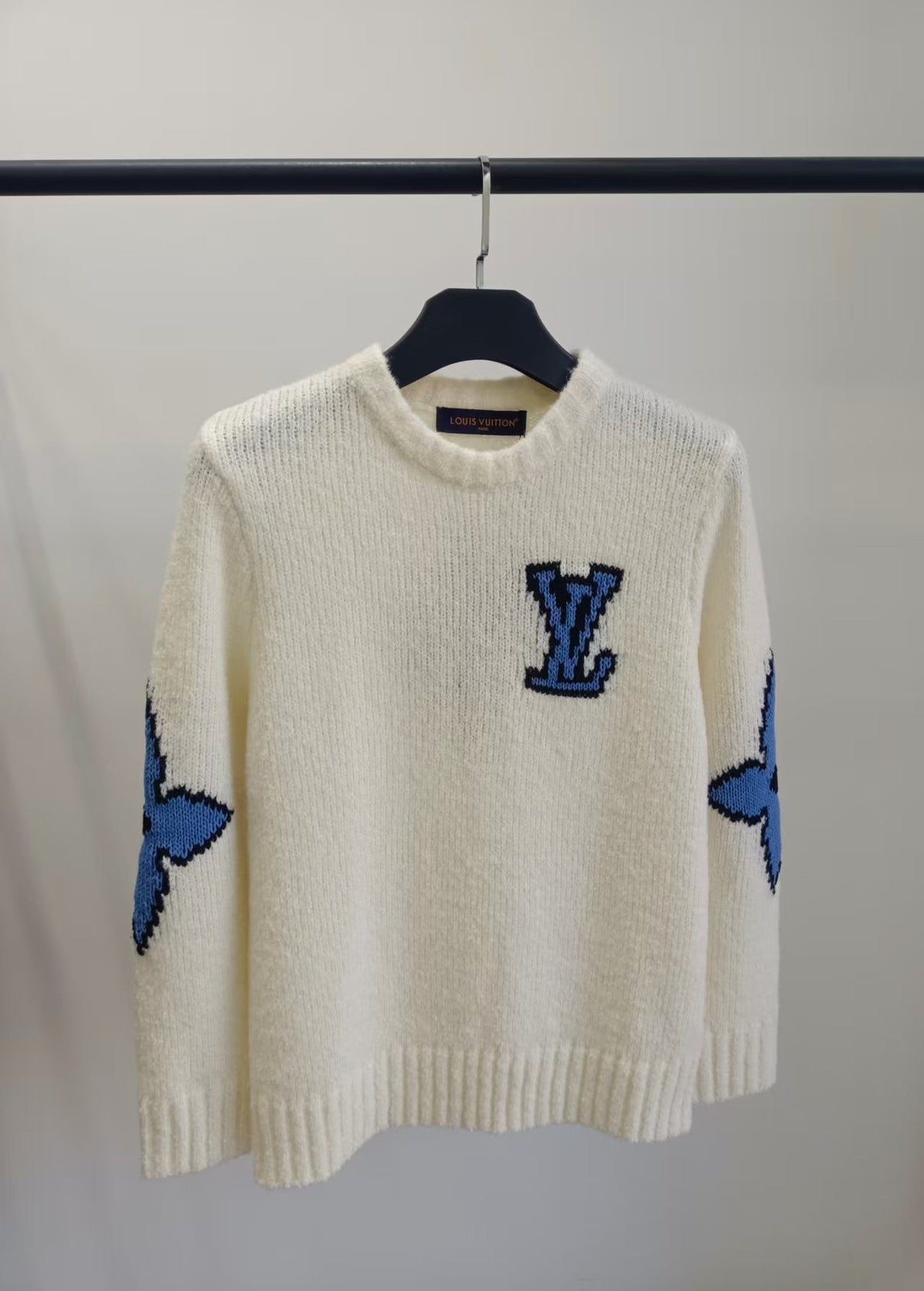 LV Solid Letter Jacquard Crew Neck Knit White Long Sleeve