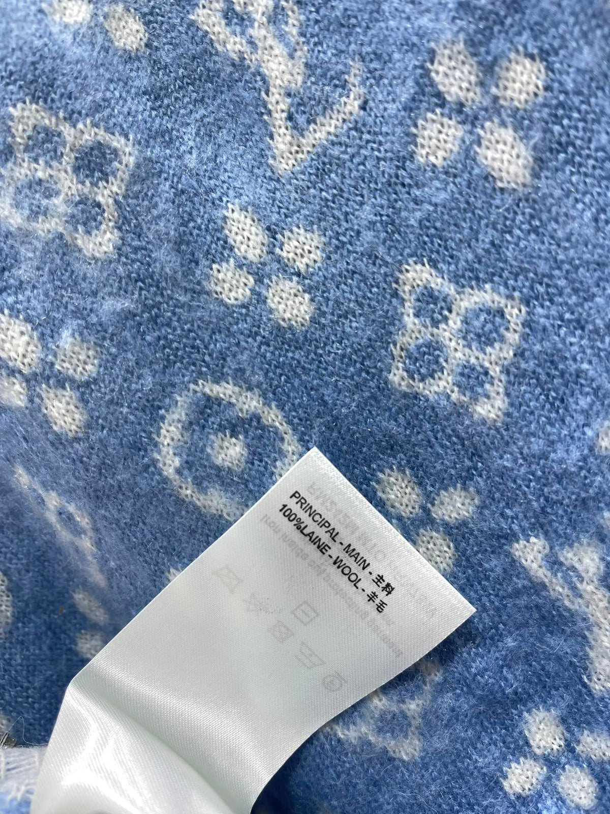LV Monogram Jacquard All-over Print Blue Cardigan with Monogram Pattern