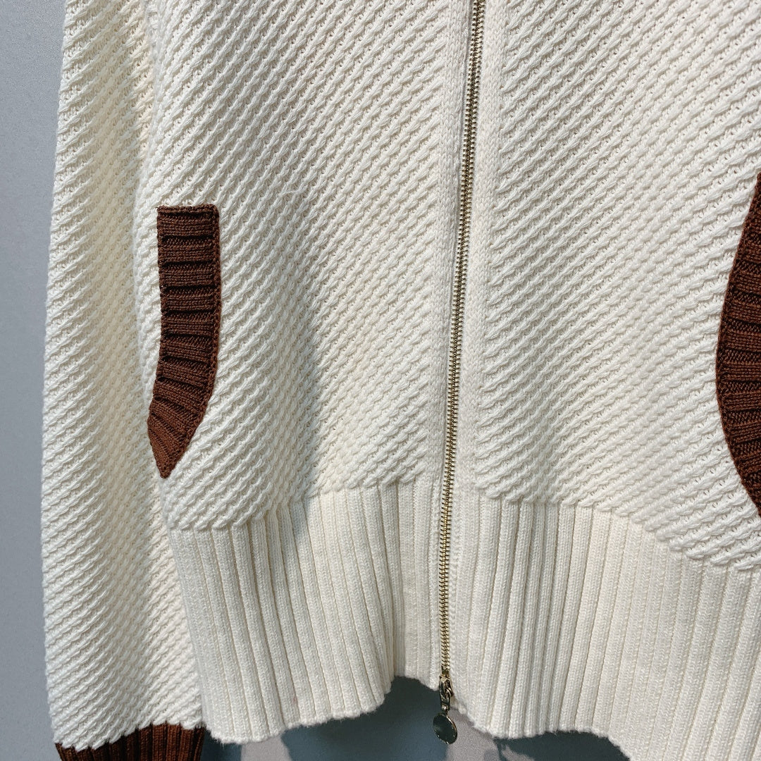 LV 25 New Knitted Stand Collar Patchwork Zipper Top