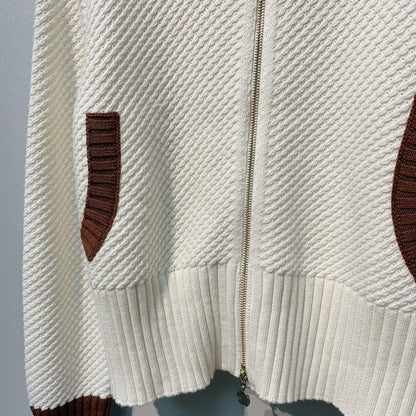 LV 25 New Knitted Stand Collar Patchwork Zipper Top