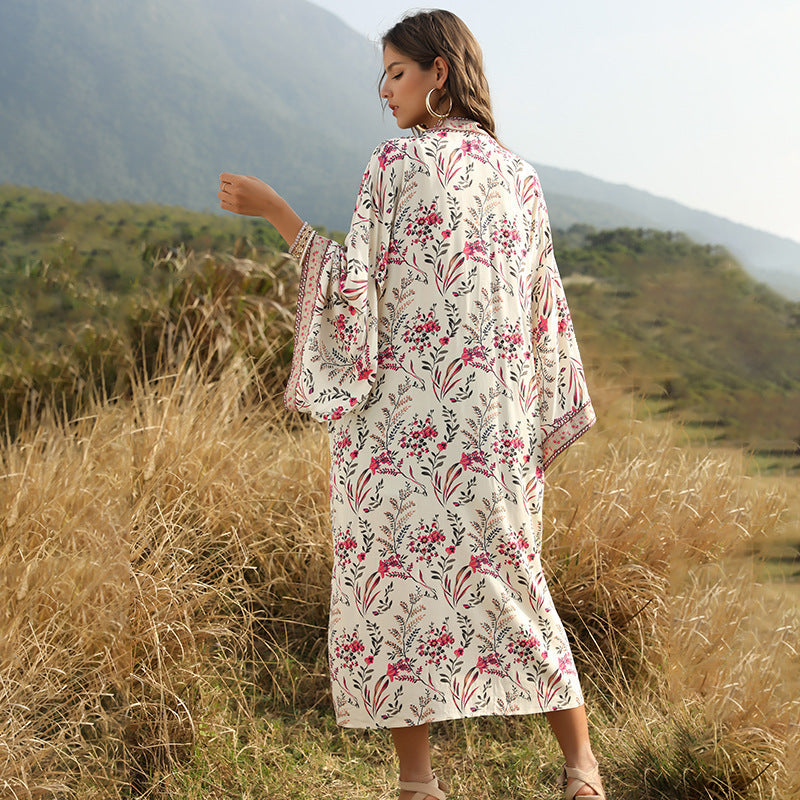 Bohemian Beach Vacation Print Sunscreen Cardigan With Shawl