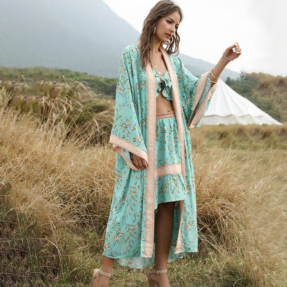 Bohemian Beach Vacation Print Sunscreen Cardigan With Shawl