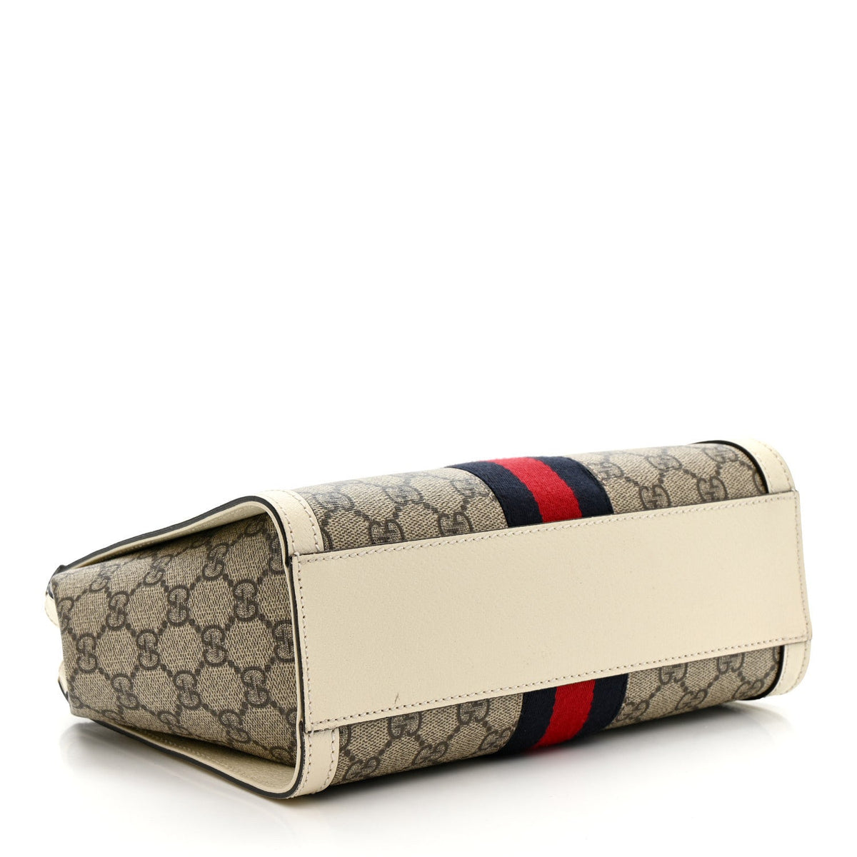 GG Supreme Monogram Textured Dollar Calfskin Web Small Ophidia Tote Bag Beige Ebony Mystic White