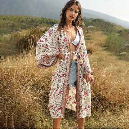 Bohemian Beach Vacation Print Sunscreen Cardigan With Shawl