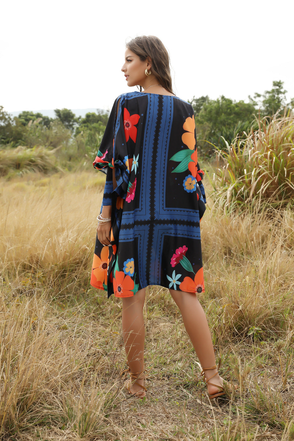 Fashion Fluffy Loose Dress Round Neck Bat Sleeve Women'S Dress