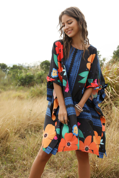 Fashion Fluffy Loose Dress Round Neck Bat Sleeve Women'S Dress