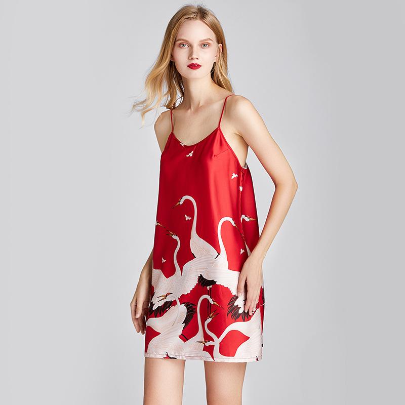 Ice Silk Pajamas Xia Xianhe Silk Small Sexy Charm Sling Skirt Nightdress Women'S Skirt Print Home Clothes