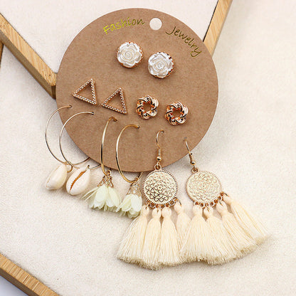 Bohemian Gold Circle Tassel Earrings Jewelry Set