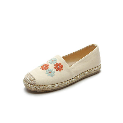 New Spring/Summer Leisure Women'S Single Shoes With Linen Edge Embroidered Low Top Cloth Shoes, Simple And Breathable Sewing, Fisherman'S Shoes