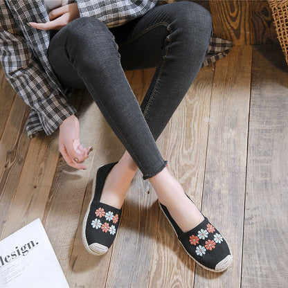 New Spring/Summer Leisure Women'S Single Shoes With Linen Edge Embroidered Low Top Cloth Shoes, Simple And Breathable Sewing, Fisherman'S Shoes