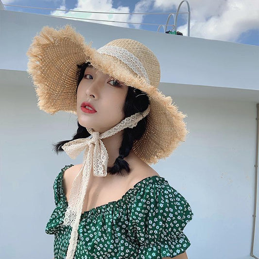 Handmade Hat Women Summer Small Fresh Fold Woven Straw Hat Beach Big Brim Sunscreen Sun Hat