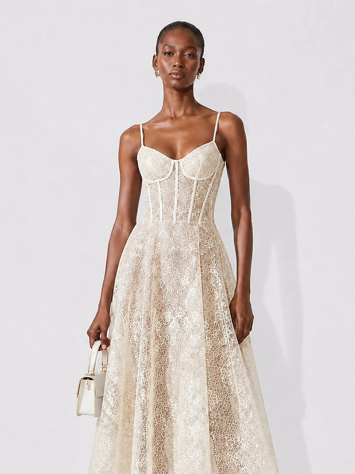 Rosalind Lace Spaghetti-Strap Midi Dress