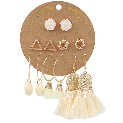 Bohemian Gold Circle Tassel Earrings Jewelry Set