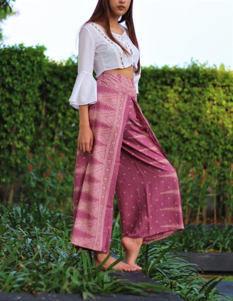 Ethnic Style Elegant Split Wide Leg Pants Women Loose Fitness Yoga Pants-1