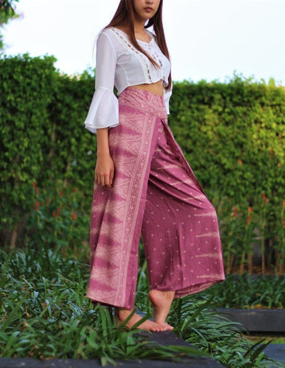 Ethnic Style Elegant Split Wide Leg Pants Women Loose Fitness Yoga Pants-1