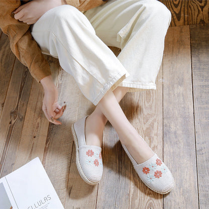 New Spring/Summer Leisure Women'S Single Shoes With Linen Edge Embroidered Low Top Cloth Shoes, Simple And Breathable Sewing, Fisherman'S Shoes