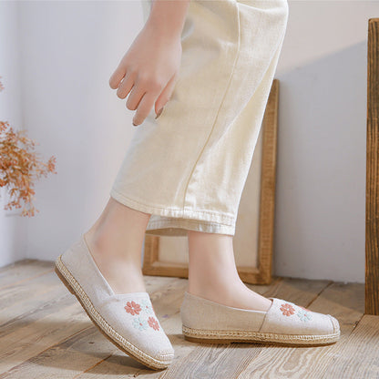 New Spring/Summer Leisure Women'S Single Shoes With Linen Edge Embroidered Low Top Cloth Shoes, Simple And Breathable Sewing, Fisherman'S Shoes