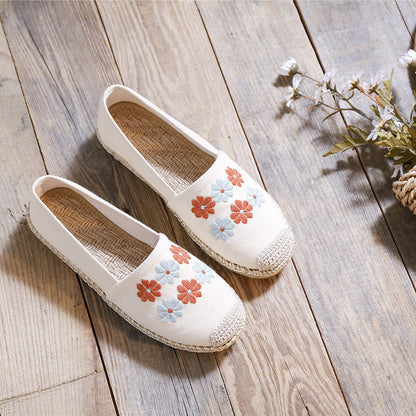 New Spring/Summer Leisure Women'S Single Shoes With Linen Edge Embroidered Low Top Cloth Shoes, Simple And Breathable Sewing, Fisherman'S Shoes