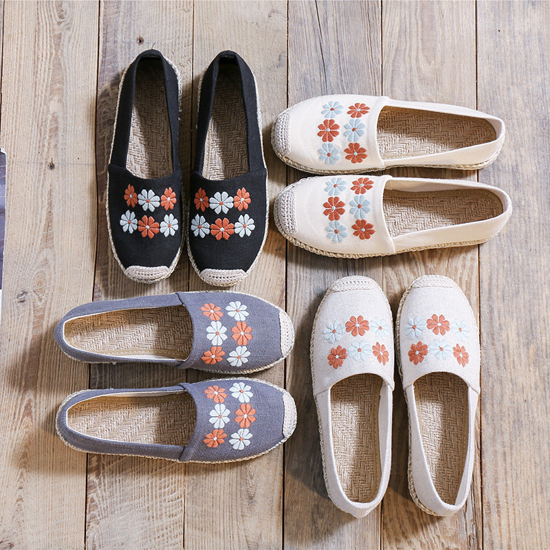 New Spring/Summer Leisure Women'S Single Shoes With Linen Edge Embroidered Low Top Cloth Shoes, Simple And Breathable Sewing, Fisherman'S Shoes