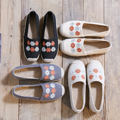 New Spring/Summer Leisure Women'S Single Shoes With Linen Edge Embroidered Low Top Cloth Shoes, Simple And Breathable Sewing, Fisherman'S Shoes