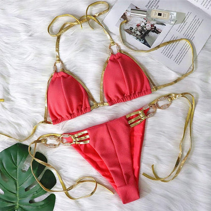 New Golden Strapless Sexy Backless Bikini