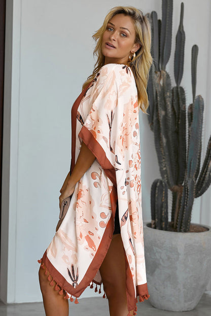 Printed Beach Jacket Women'S Mid-Length Cardigan Loose Sea Border Sunsuit Su-Bian And Kimono Hoodie Blouse