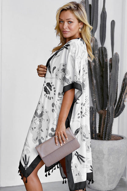 Printed Beach Jacket Women'S Mid-Length Cardigan Loose Sea Border Sunsuit Su-Bian And Kimono Hoodie Blouse