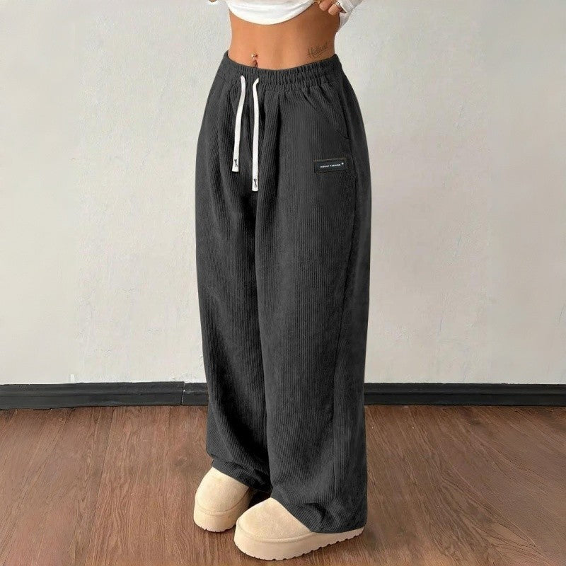 Solid Color Drawstring Casual Pants