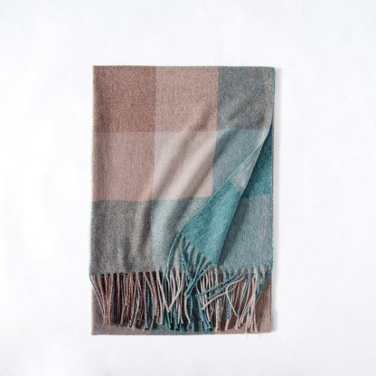 Color Block Plaid Fringe Scarf