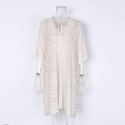 Knitted Hollow Loose Beach Skirt Sunscreen Sexy Swimsuit Hoodie Shawl Beach Skirt.