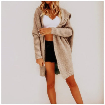 Cotton Blend Loose Knit Hoodie Sweater
