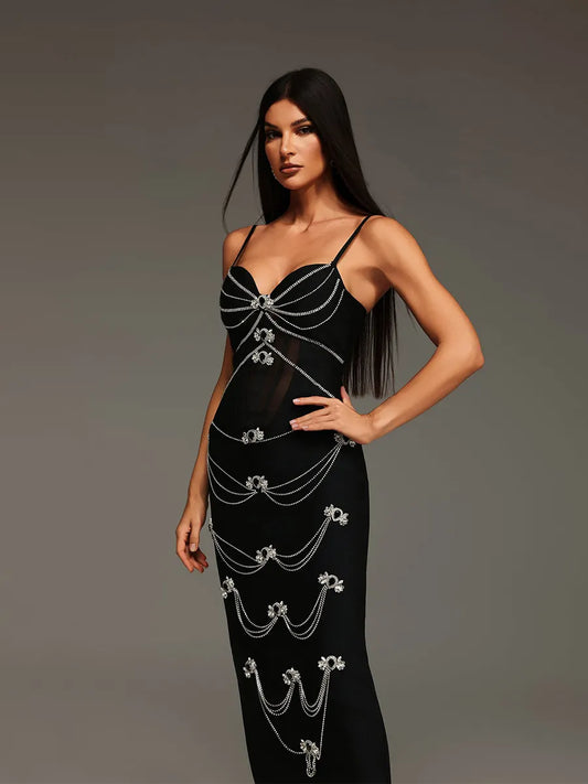 Aurelia Diamond V-Neck Bandage Maxi Dress