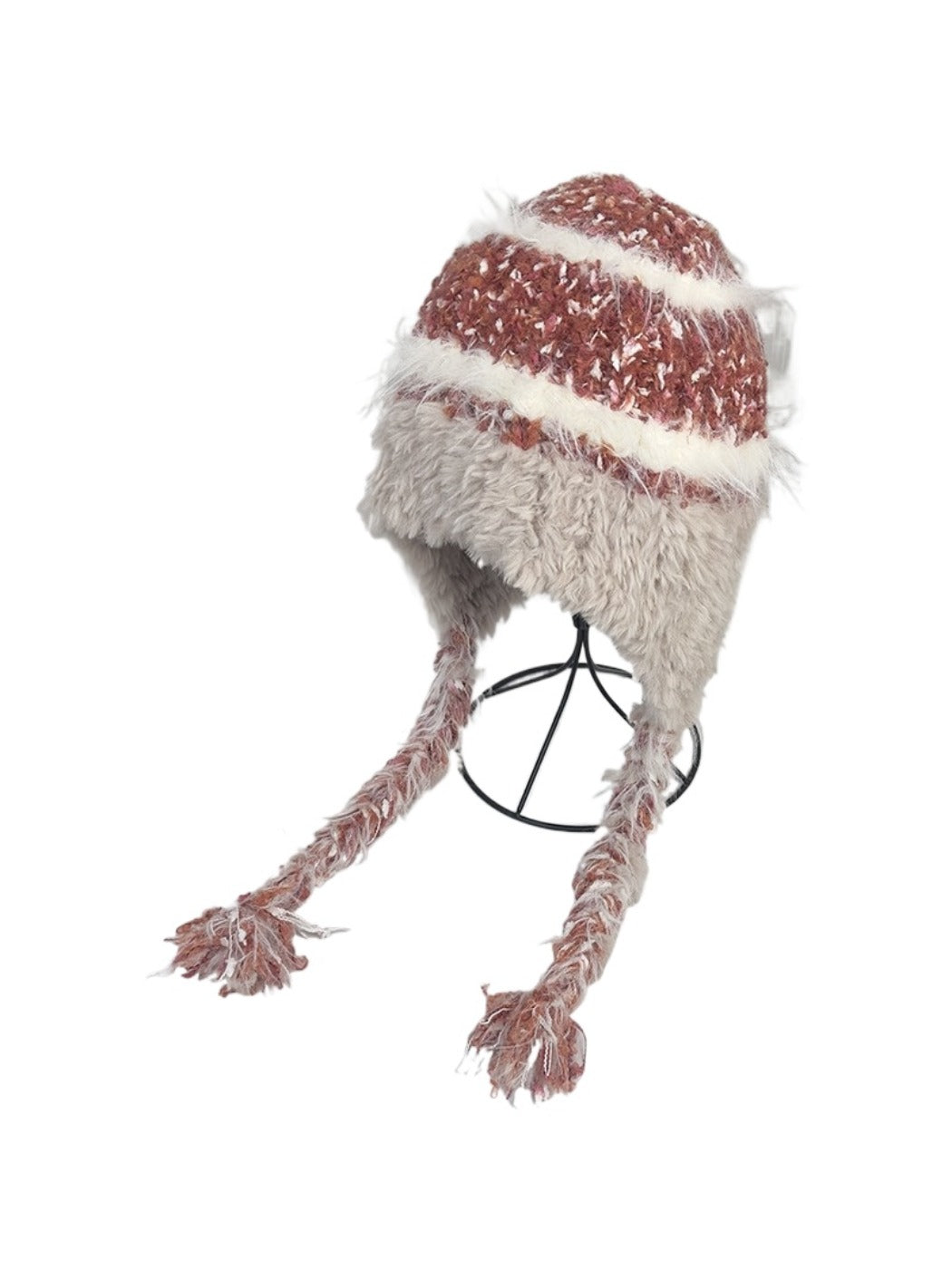 Haila - Striped Plush Knitted Beanie with Ear Flaps