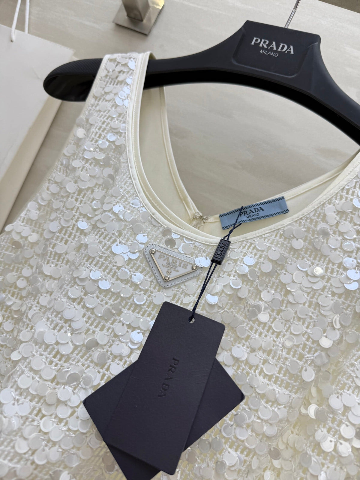 Prada 25 Sequin Vest Dress White Polyester