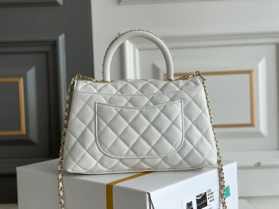 Chanel Coco Handle White Bag - 24x14x10cm