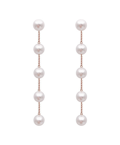 Skinny Gold Alloy Pearl Tassel Drop Earrings