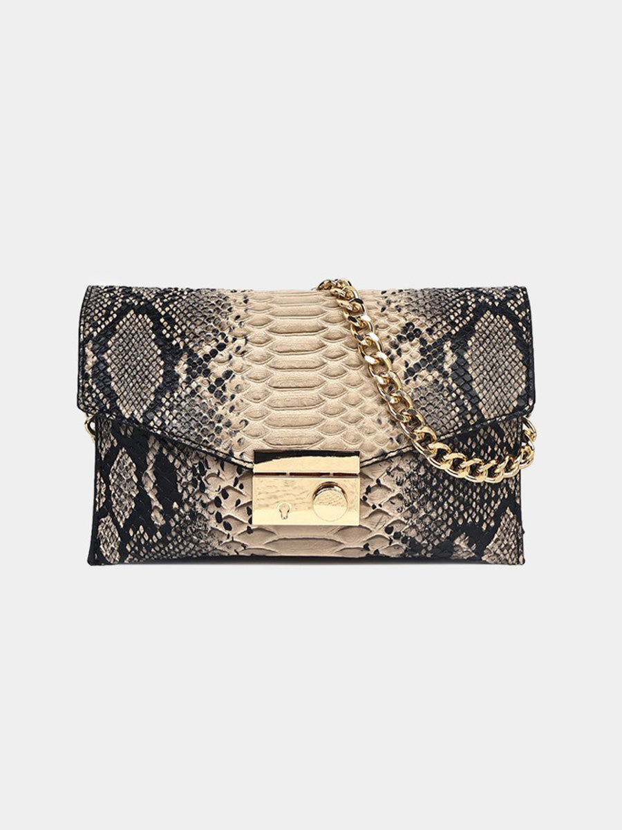 Riley Square Snakeskin-Patterned Leather Bag