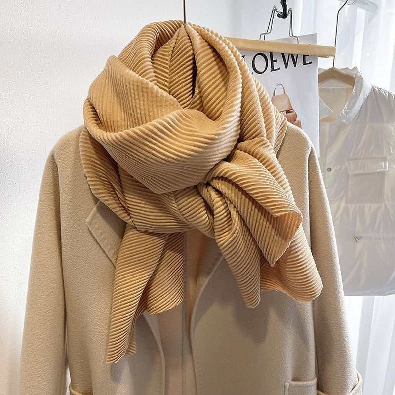 Multifunctional Solid Color Pleated Scarf