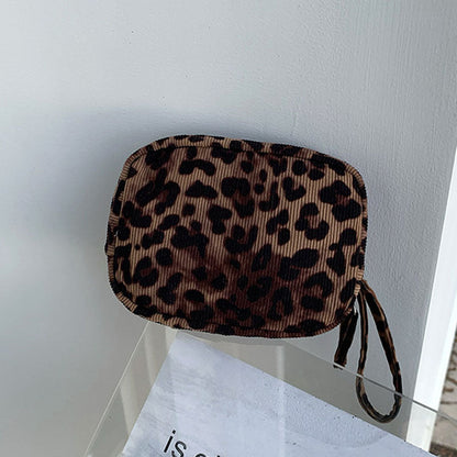 Corduroy Leopard Print Portable Storage Bag