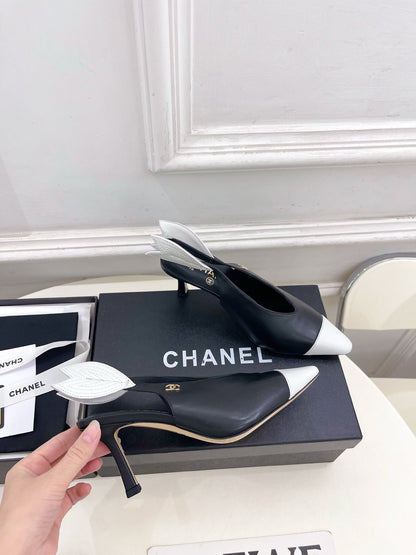 CC 26 SS Open-Back Sandals 7.5cm Black White Calfskin 586931
