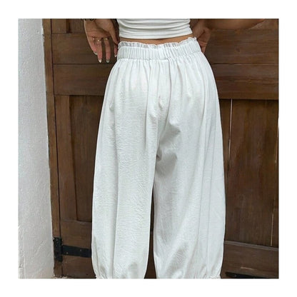 Lace Trim Wide Leg Elastic Waist Pants