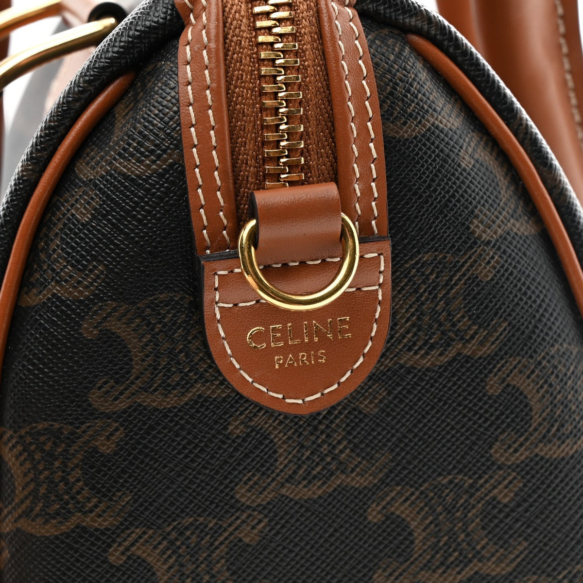 Triomphe Canvas Calfskin Small Boston Bag Tan