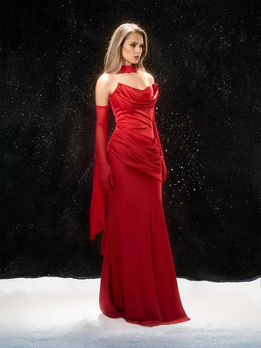 Lorena Strapless Ruched Maxi Dress